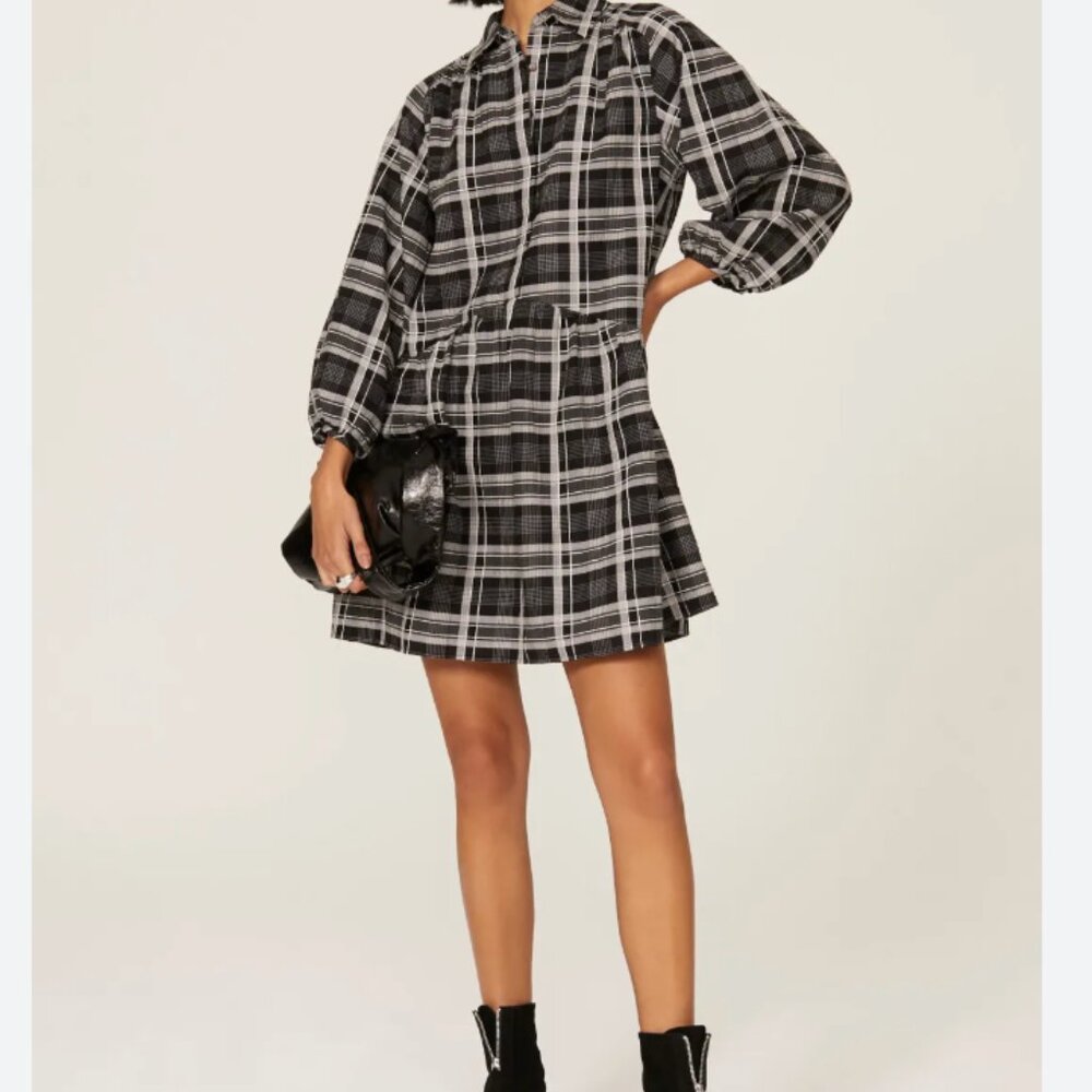 Club Monaco Black and White Plaid Mini Dress
